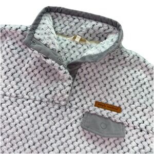 Simply Southern Fleece Pullover Sweater Size Small Gray And White EUC